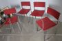 Set of four Willy Rizzo chairs in steel and red fabric, Italy 1970s