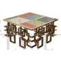 Low lounge table in chrome-gold steel with colored Murano glass top