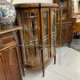 1940s art deco rounded display cabinet in inlaid oak with beveled glasses