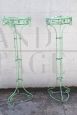 Pair of vertical Art Nouveau plant stands in green lacquered iron       