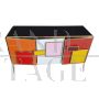 Three-door sideboard in colored glass with backlit handles