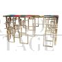 Golden double-sided sculpture console with multicolored Murano glass top