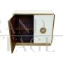 Small vintage sideboard in white Murano glass and brass, Italy 1980s