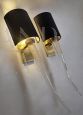 Vintage glass and brass wall light with black lampshade