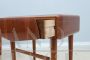 Pair of vintage teak and briar bedside tables with glass top, Italy 1950s