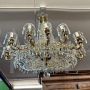 Large gilded bronze chandelier with crystals from the early 1900s