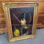 Antique oil painting on canvas with Falconer, in a gold leaf frame