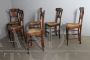 Set of six antique Tuscan country chairs in walnut and straw