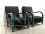 Pair of 1940s Art Deco armchairs in green parchment and black velvet