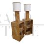 Pair of bamboo and rattan bedside tables with built-in lamps