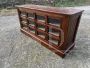 Antique pasta shop counter cabinet in solid larch from the mid-19th century