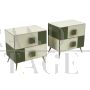 Pair of vintage style bedside tables in wood and white and green glass