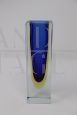 Small 1970s vase in blue and yellow submerged Murano glass