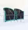 Pair of Art Deco style armchairs in black wood and green parchment