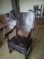 Antique spool armchair in wood and leather