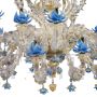 Rezzonico style chandelier in Murano glass with light blue flowers