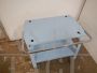 Industrial style light blue metal food trolley from the 70s