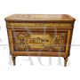 Antique Louis XVI style chest of drawers with inlays of architectures and characters