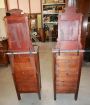 Pair of antique carved bedside tables with marble top and glass door, 1920s