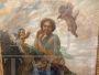 Large Art Nouveau liberty painting with peasant girl and cherubs, 1930s