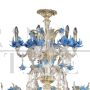 Rezzonico style chandelier in Murano glass with light blue flowers