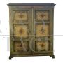 Antique Tyrolean two-door wardrobe, cream and green lacquered and hand painted