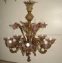 Murano blown glass chandelier with eight lights