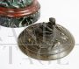 Pair of antique cassolette vases in patinated bronze and red and green marble