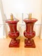 Pair of burgundy ceramic candlestick table lamps, 1970s