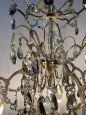 Large vintage Murano glass chandelier with crystal drops, 1950s