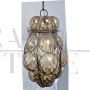 Murano glass lantern pendant light in amber colour