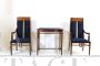 Liberty lounge with armchairs, sofa and coffee table in beech wood and blue velvet