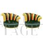 Pair of multicolored round design armchairs with asymmetrical backrest