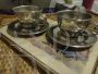 4 vintage steel cups with saucers