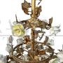 Golden wrought iron chandelier with porcelain roses, Italy early 1900s