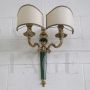 Antique style two-light wall lamp with double fabric lampshade