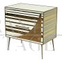 Three-drawer dresser with white and gold glass geometries 