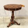 Antique round Louis Philippe coffee table in inlaid walnut, Italy 19th century