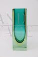 Small 1970s vase in aqua green and yellow submerged Murano glass