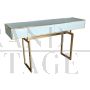 White glass and brass console with two drawers