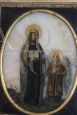 Antique painting on onyx from the 17th century with Santa Francesca Romana and angel