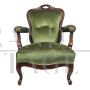 Antique armchair from the Louis Philippe era in green Genoa velvet