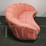 Vintage curved sofa in pink velvet in Gio Ponti style