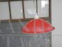 Industrial red enamelled metal bowl lamps, 1980s