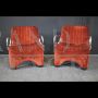 Pair of mid-century modern brick-coloured velvet armchairs, 1960s                            