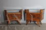 Pair of art deco bedside tables in walnut with glass top, Milan 1940s