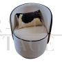 Tub armchair in white velvet and cream yellow dyed ponyskin