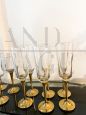 Set of 12 Murano glass and brass boat glasses, Italy 1980s