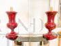 Pair of burgundy ceramic candlestick table lamps, 1970s