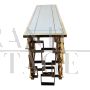 Double-sided console in chrome-gold steel and white Murano glass top